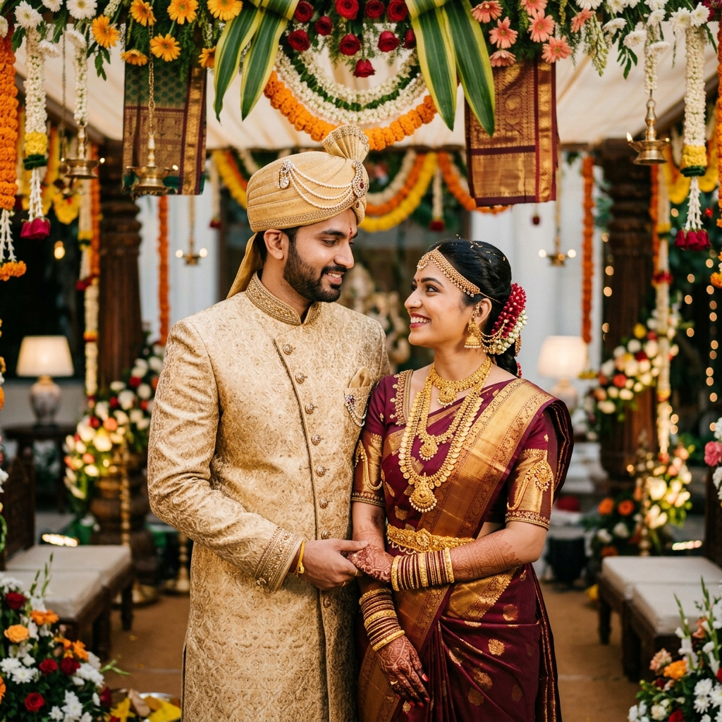 Telugu wedding couple during ceremony